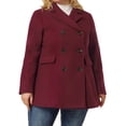 thumbnail image 6 of Women's Plus Size Notched Lapel Double Breasted Long Coat for Stylish Winter Wear 1X Burgundy, 6 of 9