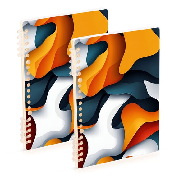 FORMRS 1-Subject Spiral Notebook 8" x 5" College Ruled 60 Refillable Sheet A5 Hard Cover, 2 Pack, Abstract Wavy