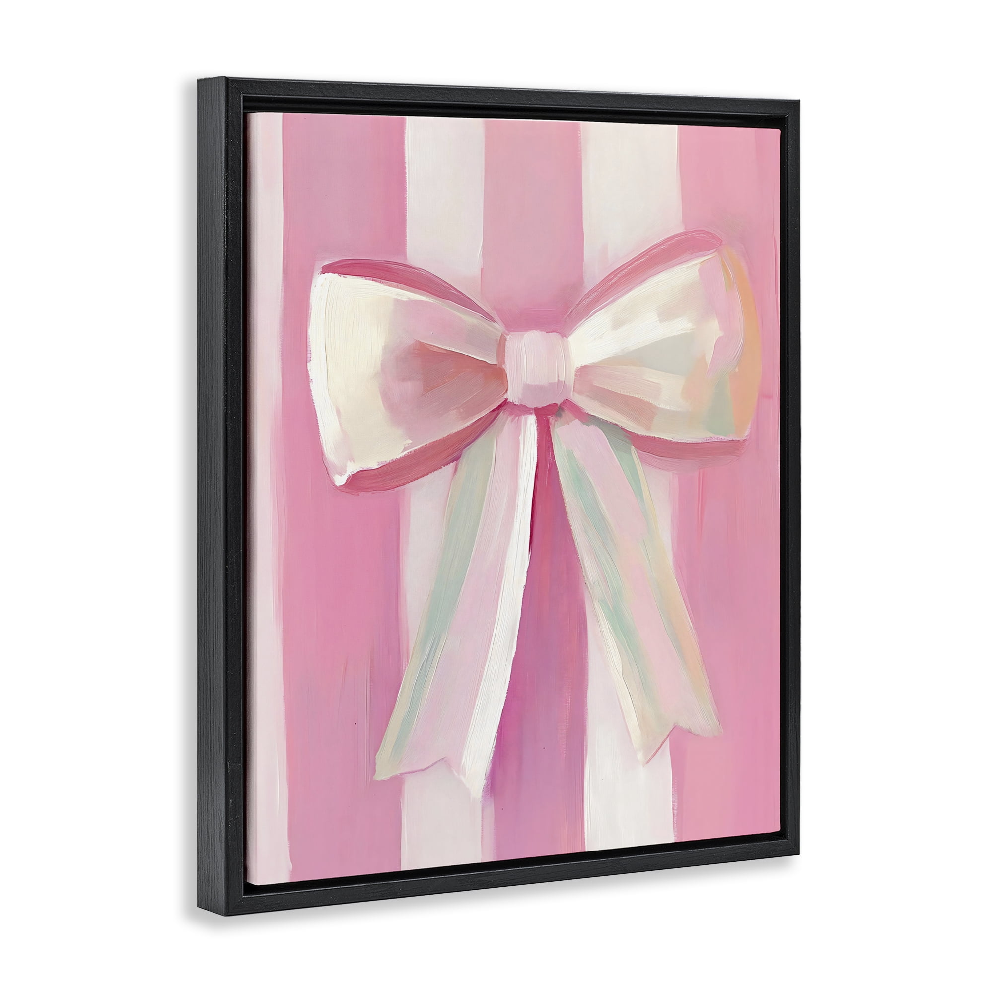 Stupell Industries Preppy Pink Bow on Stripes Black Framed Floater Canvas Wall Art, design by The Prints Vibe
