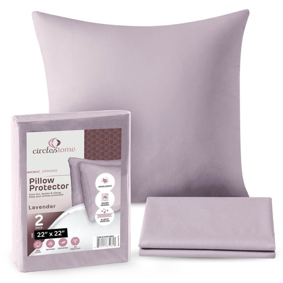 CIRCLESHOME Throw Pillow Protectors - 100% Cotton Breathable Pillowcases - 22 X 22 Square Pillowcases - Protects Pillows from Dirt, Dust and Debris (Square Pillow - 2 Pack- 22x22)