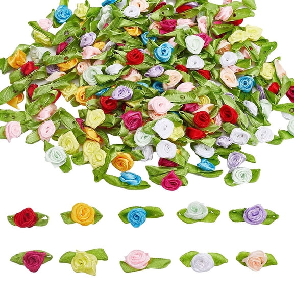 200Pcs 10 colors Mini Ribbon Roses