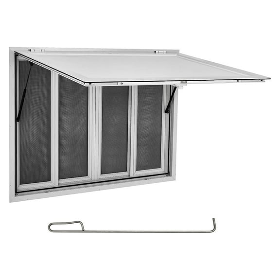 M optimized Concession Window, Aluminum Alloy Food Truck Service Window with 4 Horizontal Sliding Screen Windows & Awning Door & Drag Hook, Serving Window for Food Trucks Concession Trailers