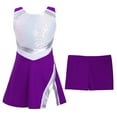 thumbnail image 4 of Haitryli Kids Girls Cheerleading Outfit Cheer Leader Uniform Sequin Dress and Shorts Set Purple 14, 4 of 7