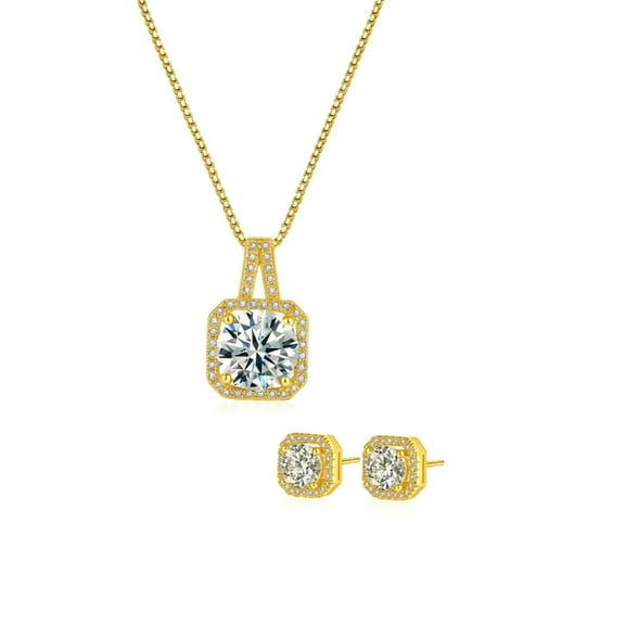 Ariana Gold Halo Necklace and Stud Earring Set