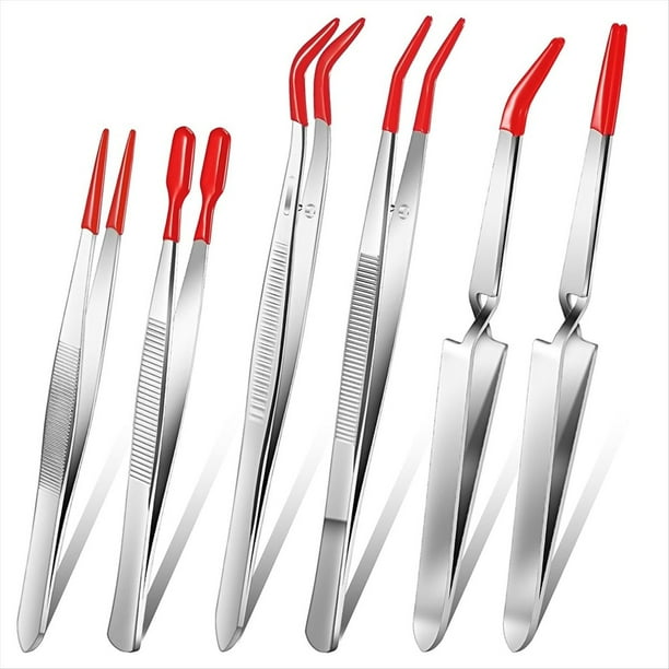 Pinzas de 6 Piezas con Puntas de Goma Pinzas de Bloqueo Cruzado Pinzas Recubiertas de PVC Pinzas de Joyería Artesanal Pinzas Antirrayas
