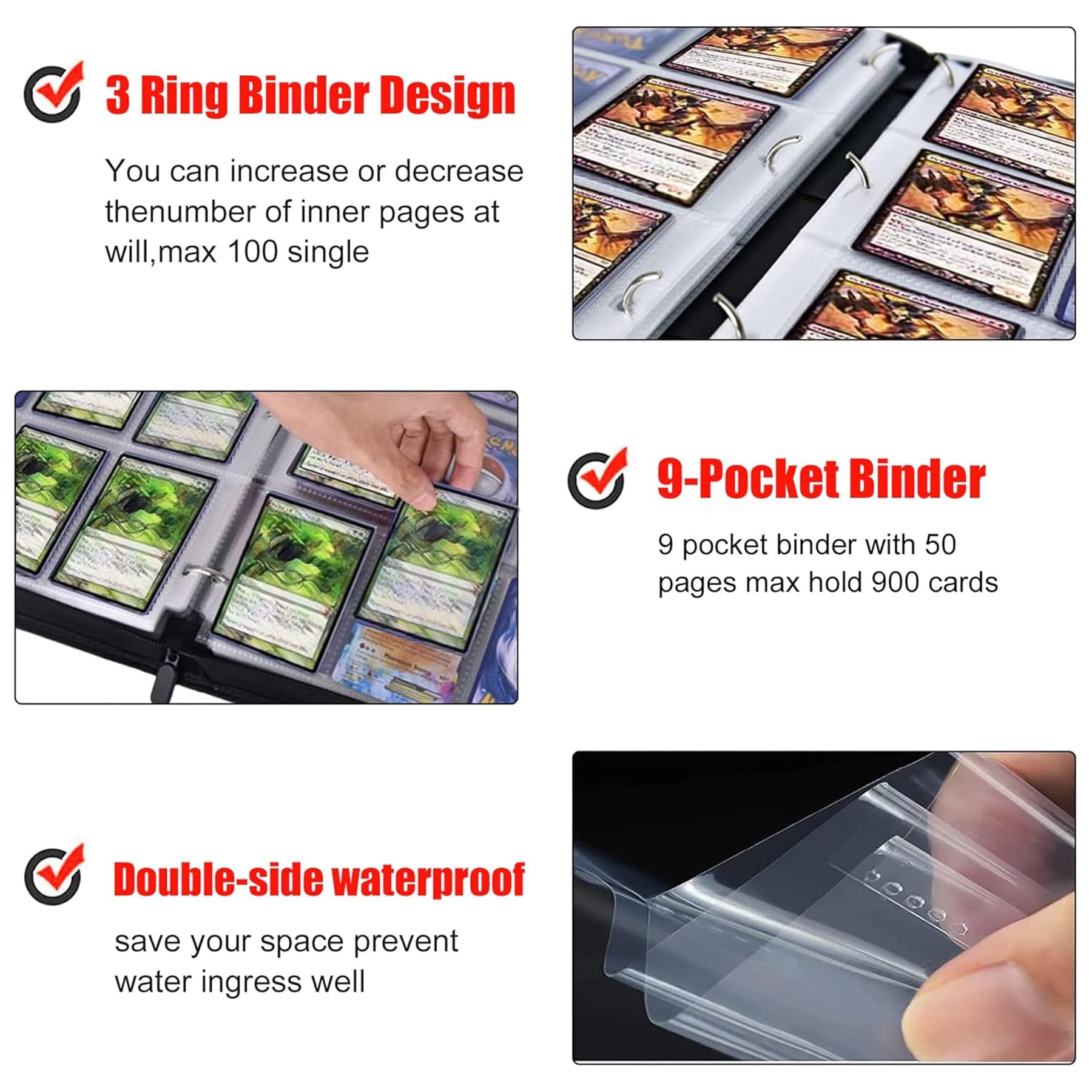 One Piece Card Binder,9 Pocket with 60 Sleeves up to 1080 Cards,Waterproof One Piece for Card Display Case