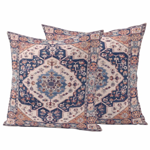 Orange Blue Boho Outdoor Waterproof Pillow Covers, Ethnic Geometric Southwest Decorative Square Throw Pillowcase Sofa Cushion Sham for Patio/Couch/Chair, 26"x26" 2 Pack