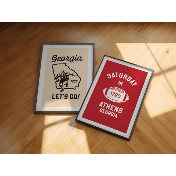 Retro Football Art Georgia Wall Art College Sports Team Fan Wall Decor Set 2 Unframed Paper Print 8x12