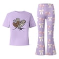 thumbnail image 5 of Gaexia Girls Two Piece Outfits,Valentine's Day Girls Outfit Cute Bow Heart Print Short Sleeve Top With Flare Leg Pants Toddler Two Piece Matching Fashion Clothes,8-9 Years, 5 of 6