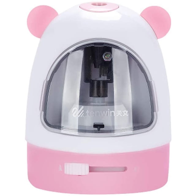 Electric Pencil Sharpener Battery Operated Pencil Sharpener for No.2/Colored Pencils(6-8mm),pink and white