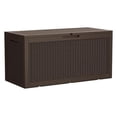 thumbnail image 1 of KWUXIN 95 Gallon Deck Box Large Resin Outdoor Storage Box, Waterproof and UV Resistant Lockable for Outdoor and Patio, Large Storage Cabinet for Patio Furniture, Garden Tools and Pool Supplies, Brown, 1 of 5