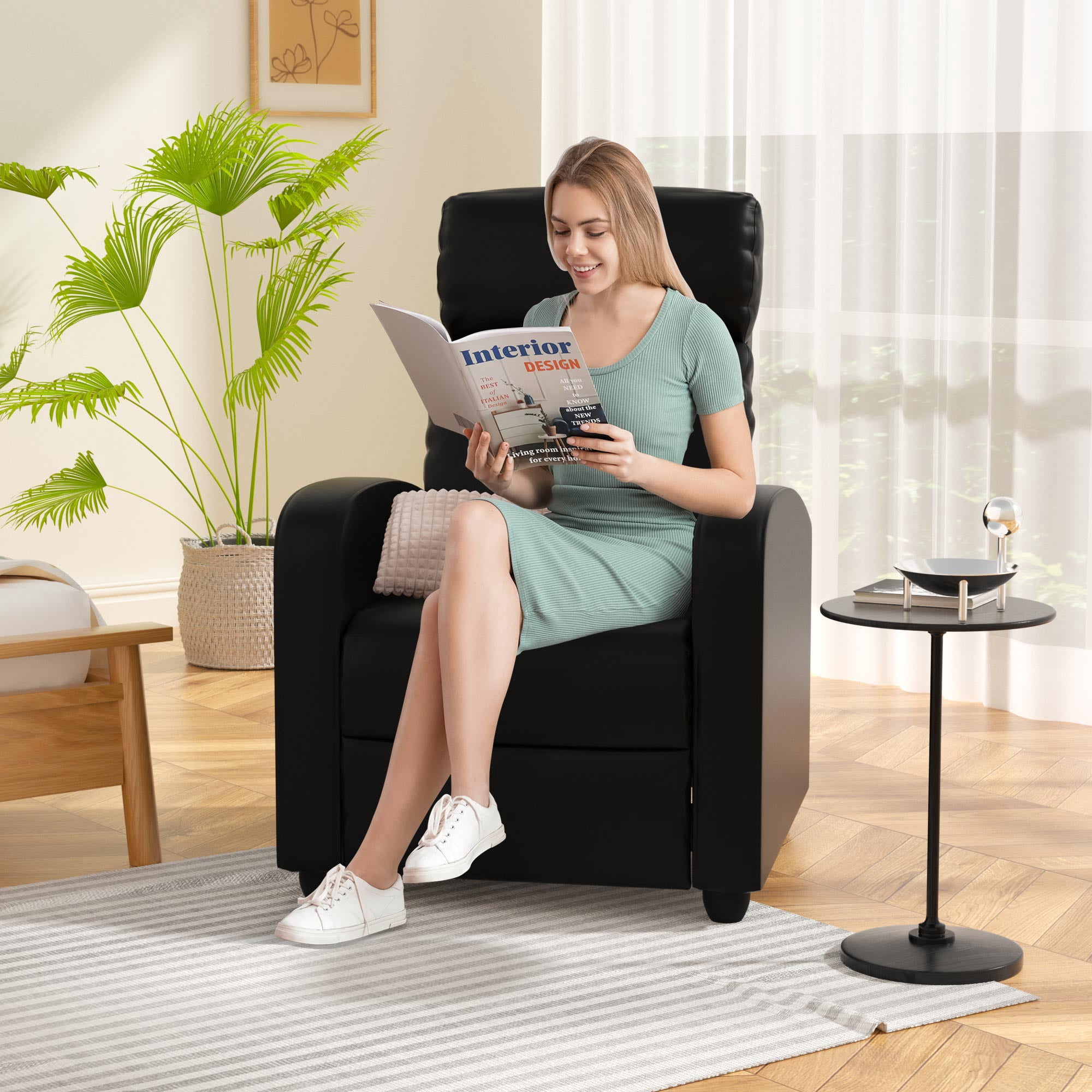 YRLLENSDAN PU Leather Power Recliner Chair with Massage, and Adjustable Footrest, Black