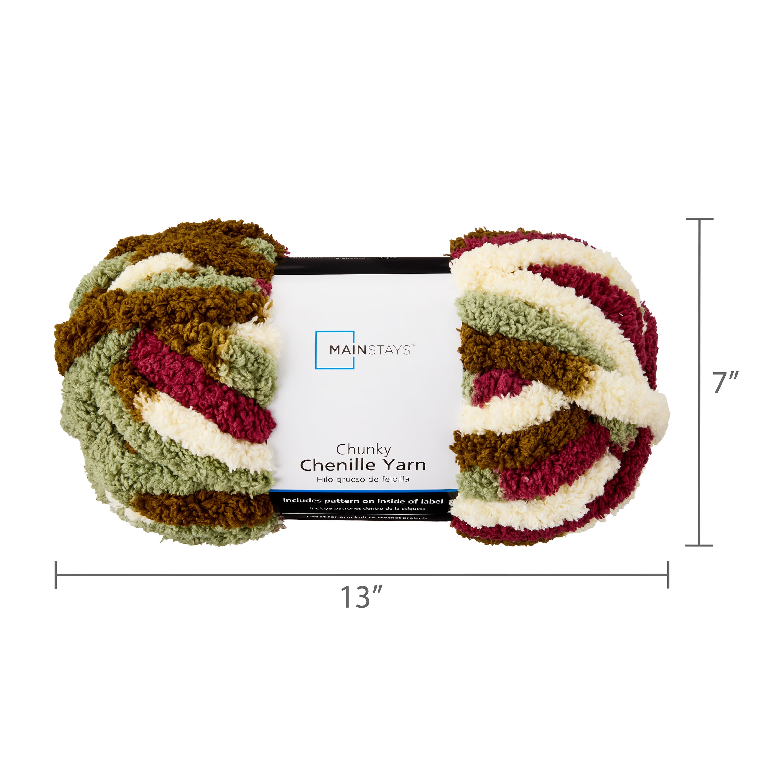 Mainstays Chunky Chenille Yarn, 31.7 yd, Autumn Roots Multi, 100% Polyester, Super Bulky, Pack of 4