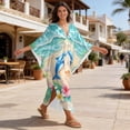 thumbnail image 4 of Xixirimido Beach Dolphins Hibiscus Floral Print Women’s Plus Size Beach Kaftan Dress V-Neck Batwing Sleeve Swimsuit Cover Up Flowy Caftan Dress for Pool, Cruise & Resort Wear, 4 of 7