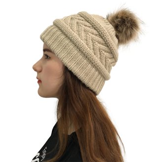 FYJDI Women's Winter Beanie With Brim - Knit Slouchy Hat With Visor, Thick Lined (Deep Purple)