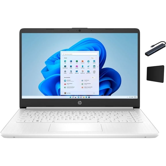 HP 14" HD Business Laptop, Intel Celeron N4500, 8GB DDR4 RAM, 64GB eMMC, Copilot AI, Win11 Home in S Mode, 1 Year Microsoft 365 included, Snowflake White with Tigology Accessories