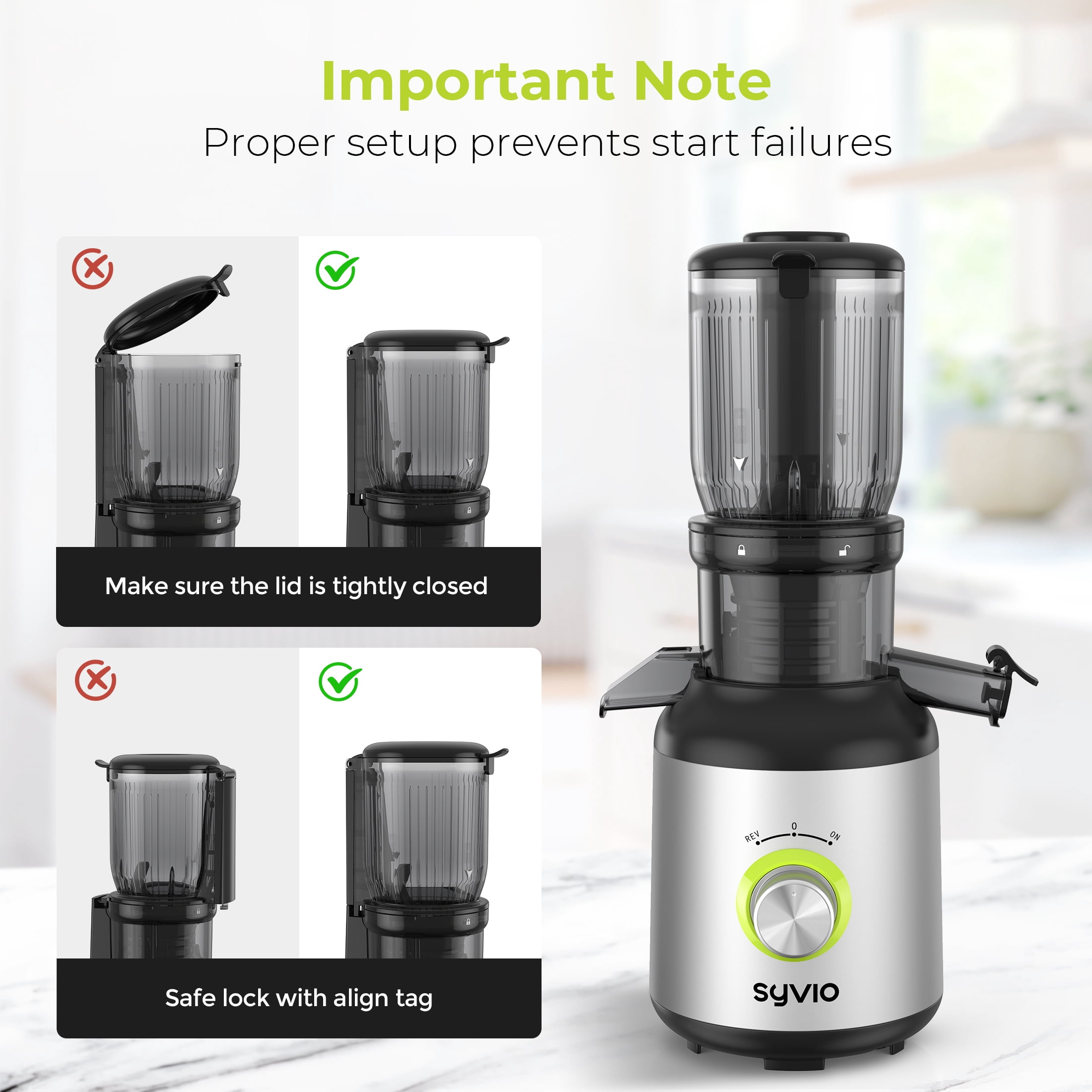 Syvio Cold Press Juicer, Juicer Machine with 4.3" Feed Chute, Slow Masticating Juicer for Fruits and Vegetables, Juice Maker with High Juice Yield, BPA-Free, Easy to Clean, Black Silver