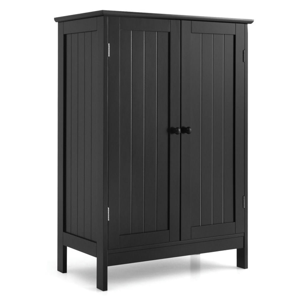 Resenkos 2-Door Freee-Standing Bathroom Cabinet with Shelf-Black, Bathroom Cabinets for Entryway Storage, Home Office Furniture