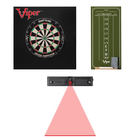 Viper Shot King Bristle Dartboard, Viper Small Cricket Chalk Scoreboard, Viper Dart Laser Line, and Viper Wall Defender II
