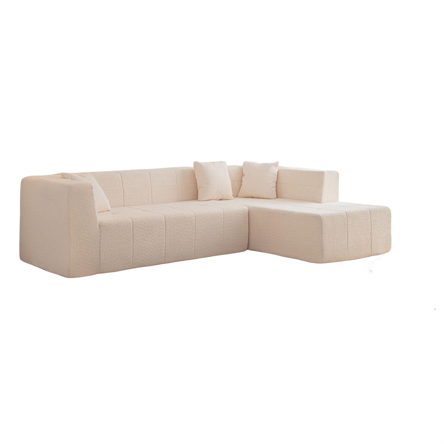 Demi Bonn 105" L-Shaped Modular Sectional Sofa Set with Chaise, Deep Seat Tufted Floor Couch for Living Room Decor, White