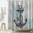 thumbnail image 2 of Nautical Anchor Extra Long Shower Curtain, Farmhouse Retro Wooden Plank Coral Compass Machine Washable Waterproof Fabric for Bathroom Bathtub Decor with Hooks 72Wx84H, 2 of 6