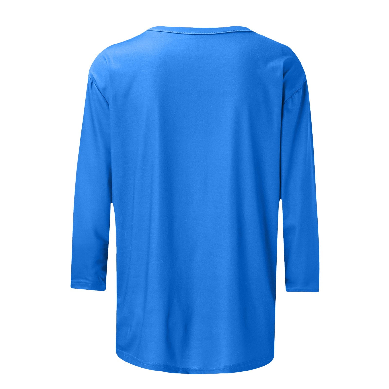 AXXD Womens Tops 3/4 Sleeves for Summer,Solid T-shirt Round Neck Casual Tops  Blue Size XXL(US:12) 