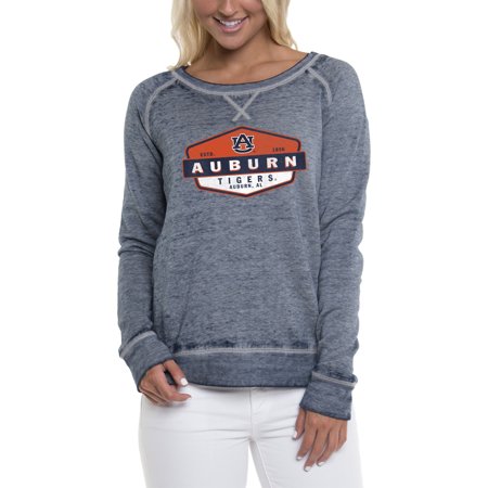 Siberian Tiger Sweatshirt - Women's Heathered Navy Auburn Tigers Retro Shield Pullover Sweatshirt