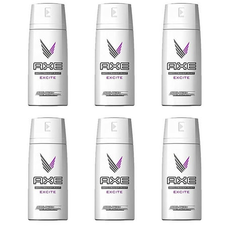 6 Pack Axe Excite Dry Anti-Perspirant Deodorant Mens Body Spray,