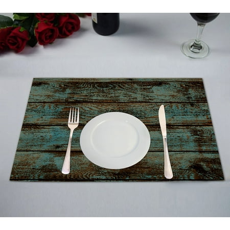 GCKG Wood Printed Placemat,Vintage Rustic Old Barn Wood Printed Table Placemat 12x18 Inch Set of