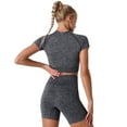 thumbnail image 2 of IBTOM CASTLE Women Workout Sets Yoga Outfits, Short Sleeve Crop Top + High Waisted Running Short Pants Gym Clothes Tracksuit, 2-Piece S Gray, 2 of 8