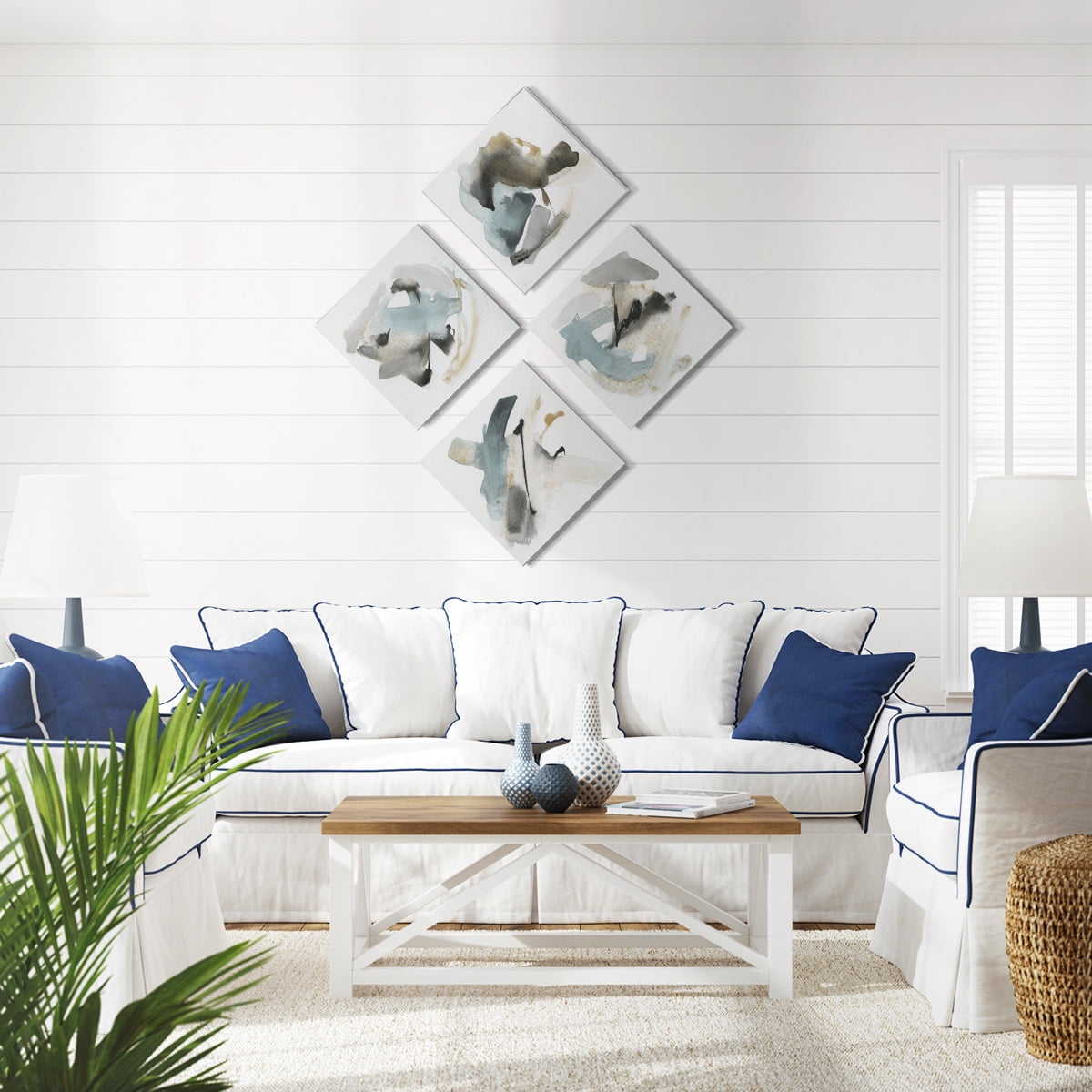 Wexford Home Abstract Wall Art Watercolor Canvas Prints Modern Artwork Décor for Living Room Bathroom Bedroom 32 x 32 inches, Set of 4