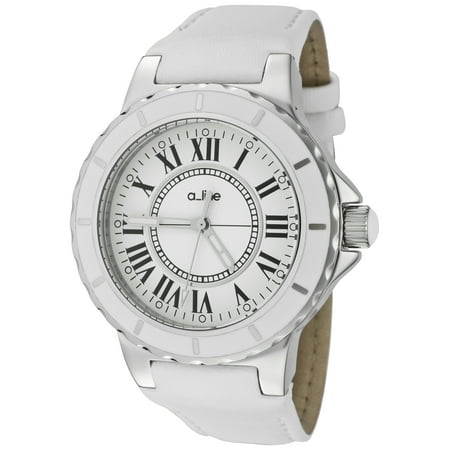 a line Marina White Genuine Leather and Dial Silver-Tone Case Watch