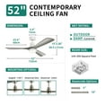 thumbnail image 3 of DWVO 52in Modern Ceiling Fan with LED 3 Color Lights and Wall Switch Remote, 6 Speeds, 3 Blades,for Outdoor Indoor, Gray, 3 of 9