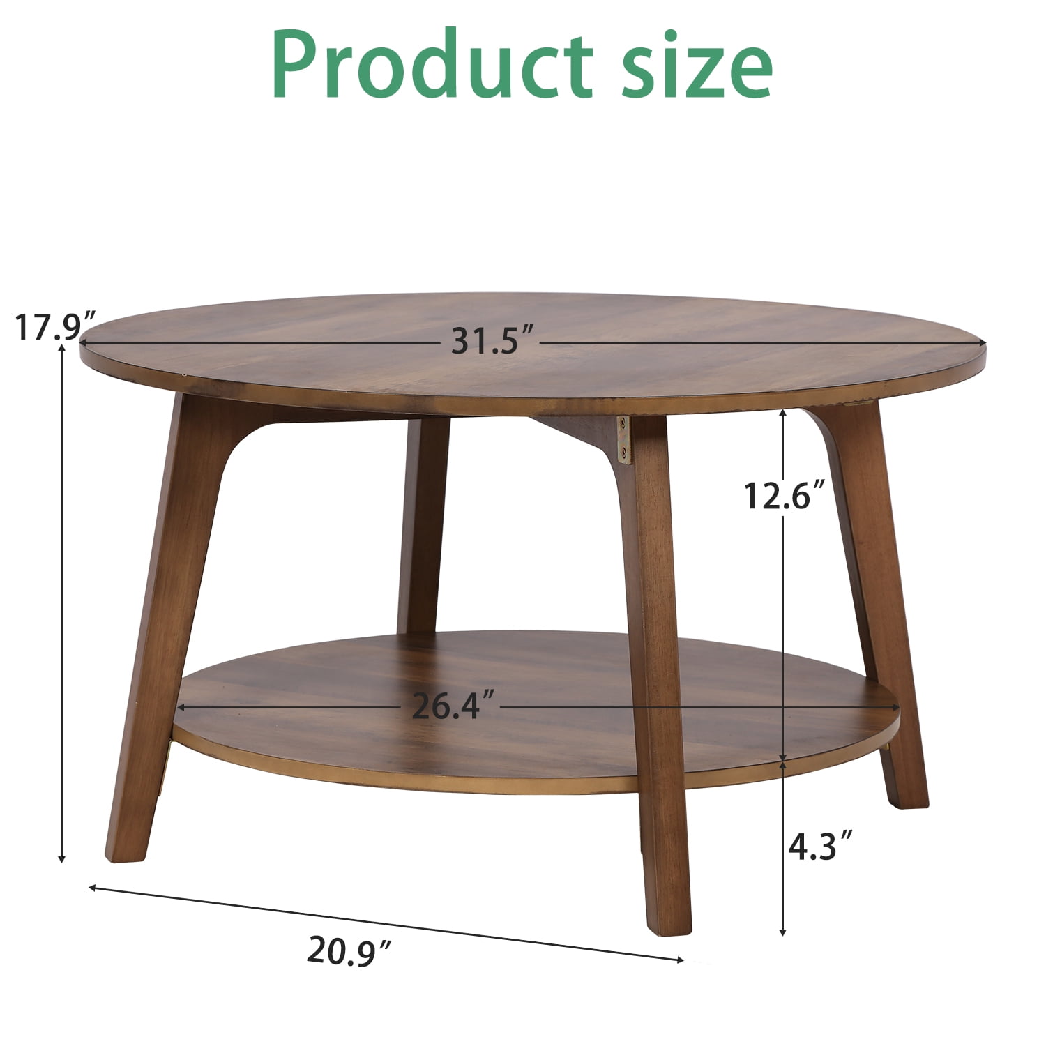 CL.HPAHKL Round Coffee Table, 31.5'' Wooden Circle Coffee Table with Storage, 2-Tier Center Table for Living Room, Apartment, Small Space, Brown