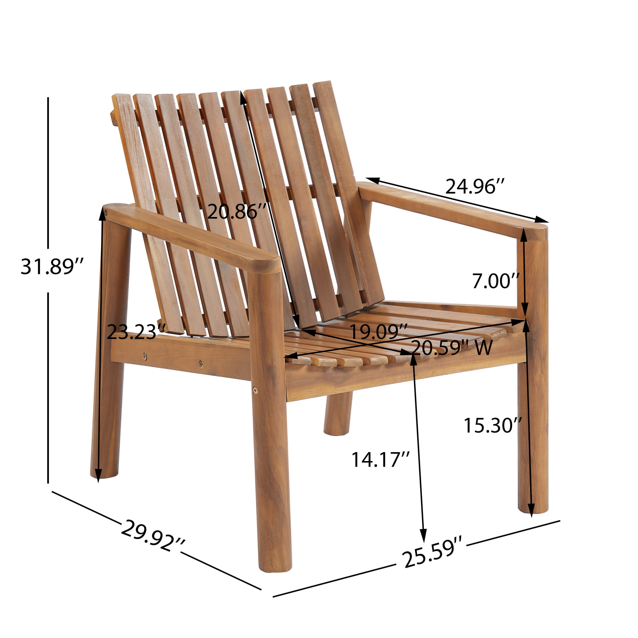 Christopher Knight Home Outdoor Acacia Wood Lounge Armchair with Slatted Back Curved Seat, Brown, Set of 2