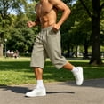 thumbnail image 7 of Hurxie Men's Baggy Sweat Shorts Long Below Knee Fleece Capri Shorts Athletic Casual 3/4 Pants with Pockets Khaki,L, 7 of 7