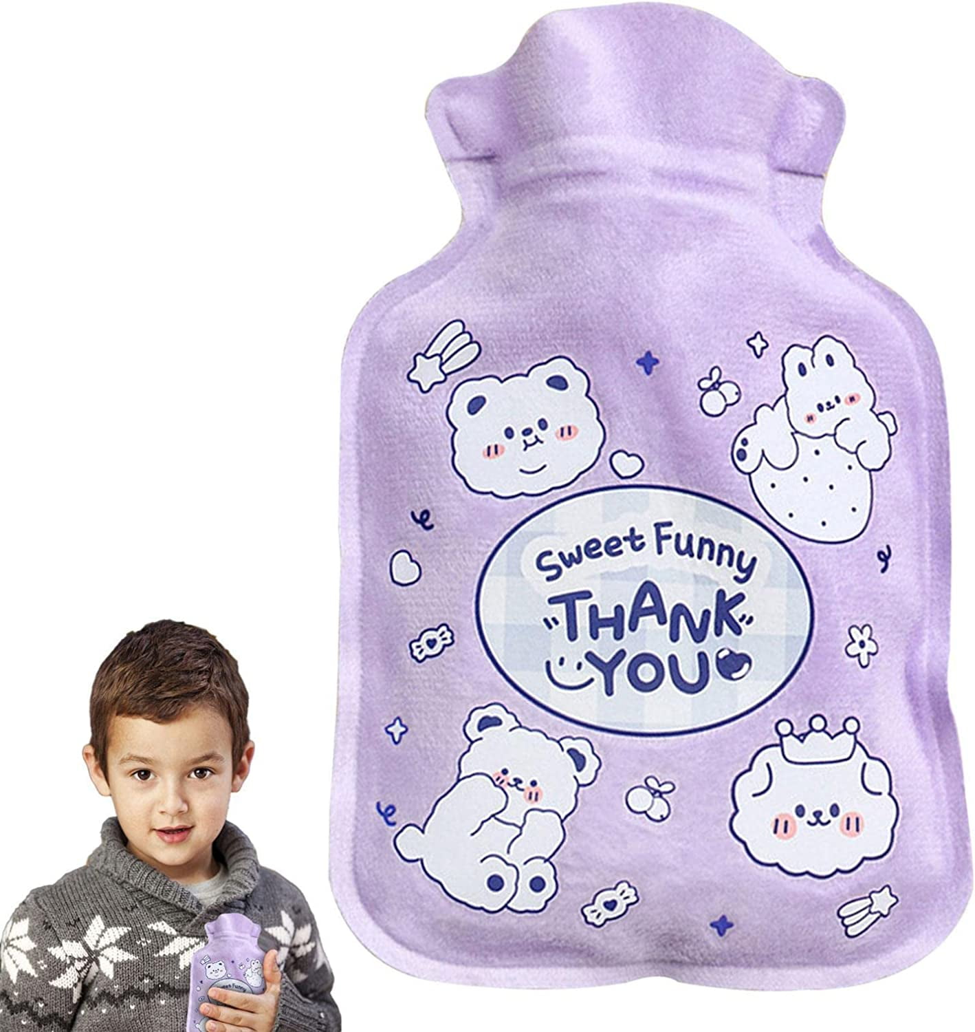 Hot Water Bag,250ml Cute Cartoon Hot Water Bag for Hot and Cold Compress Leakproof Winter Bed