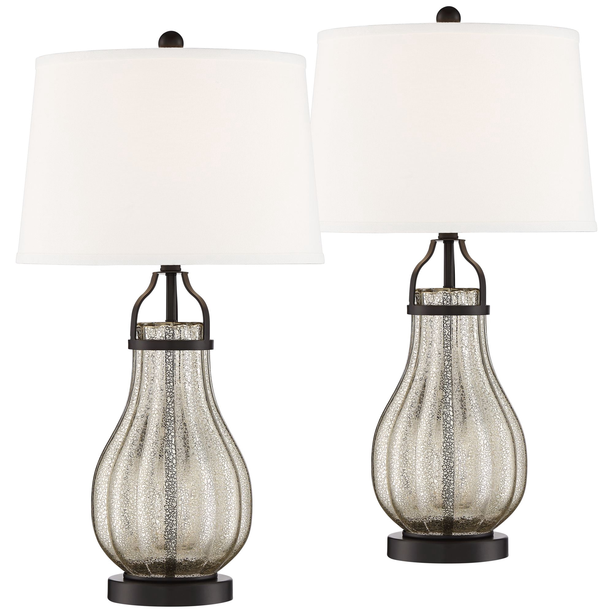 Franklin Iron Works Arian 27 1/2" Tall Modern Table Lamps Set of 2 Oil Rubbed Bronze Finish Metal Mercury Glass Living Room