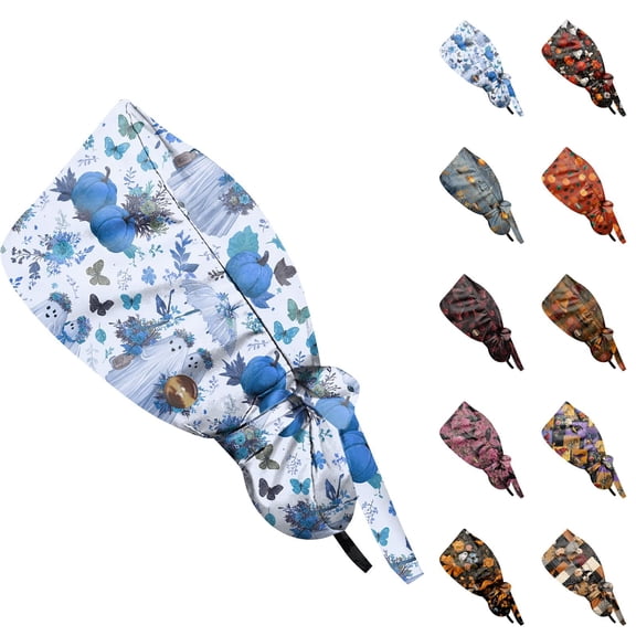 LNZGNM Halloween Women's Scrub Caps, Twist Knot Head Wrap, with Floral Applique, Stretchy and Easy for Everyday Style, Bad Hair Days, and Casual Wear,Purple(One Size)