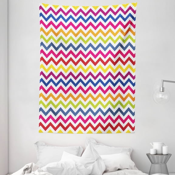 Chevron Tapestry, Chevron Pattern Colorful Rainbow Inspired Festive Fun Enjoyment Artistic Design, Wall Hanging for Bedroom Living Room Dorm Decor, 60W X 80L Inches, Multicolor, by Ambesonne