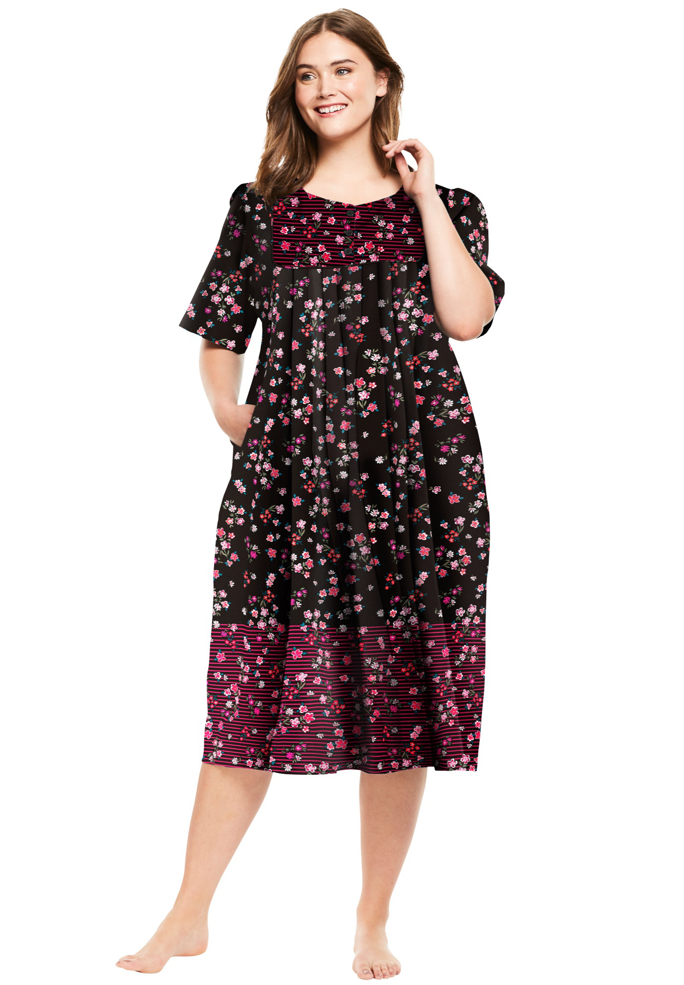 Only Necessities Women's Plus Size Mixed Print Short Lounger House Dress or Nightgown Only Necessities Women's Plus Size Mixed Print Short Lounger House Dress or Nightgown