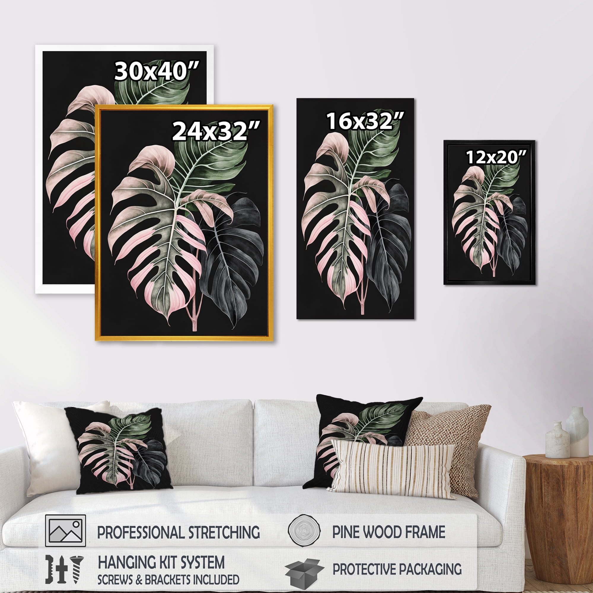 Designart Pink And White Philodendron Leaf II Canvas Wall Art