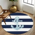 thumbnail image 3 of Navy Blue Stripe Nautical Round Rugs 7ft, Aqua Anchor Summer Coastal Non Slip Washable Rug Runner, Low Pile Indoor Floor Carpet Mat Bathroom Rugs for Living Room, Bedroom, Kids Room, 3 of 9