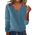 thumbnail image 2 of Women's Loose Fit V-Neck Long Sleeve Knit Sweater, Casual Pullover Top for Fall and Winter, Fashion Tunic Blouse, 2 of 5