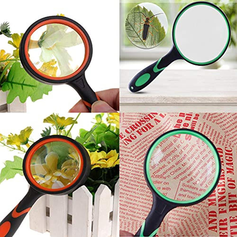 Science Insect and Observation Orgrimmar 2 PCS 10X Handheld Magnifying Glass-75mm Magnifying Glass Lens Thickened Rubbery Frame with Non-Slip Soft Handle for Book Newspaper Reading