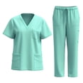 thumbnail image 3 of LYMAYTER V-Neck Medical Uniform Solid Color Nurse Uniform for Women Multiple Colors Comfort Set for S-2XL, 3 of 6