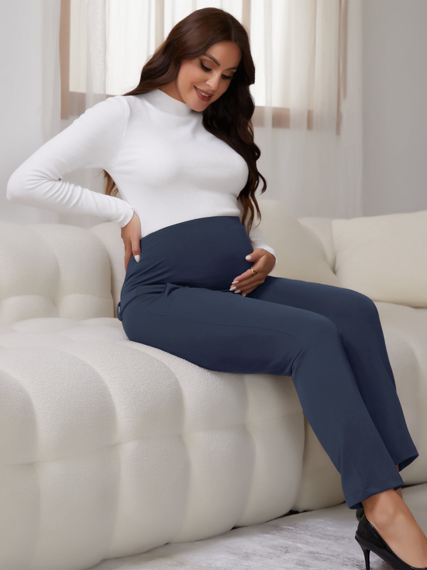 DARING DIVA Women's Pregnancy Pants Skinny Leg Over Belly Trousers L Blue