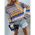 thumbnail image 4 of Women'S Colorful Sweater Crochet Open Knit Long Sleeve Crew Neck Oversized Sweater Blue XL, 4 of 10