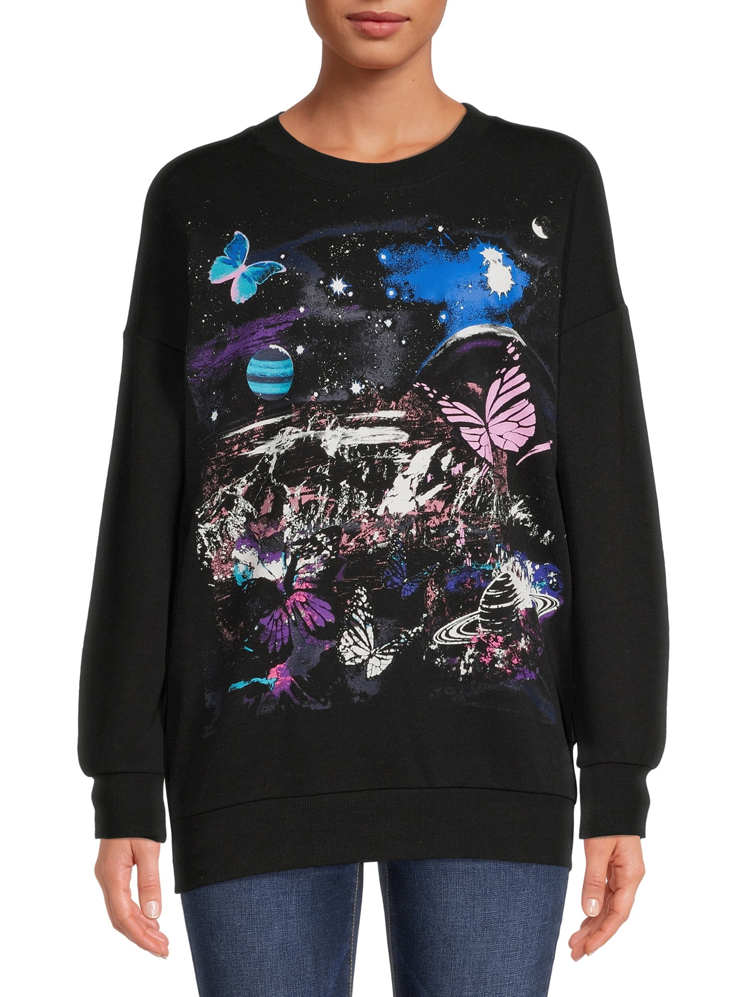 No Boundaries Junior's Graphic Print Tunic Sweatshirt