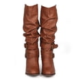 thumbnail image 4 of Liliana DA24 Women Distressed Leatherette Slouchy Knee High Buckle Strappy Riding Boot, 4 of 5